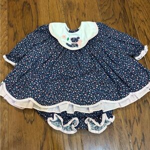 Vintage Jayne Copeland 9M Floral Bear Heirloom Dress & Bloomer Set USA
